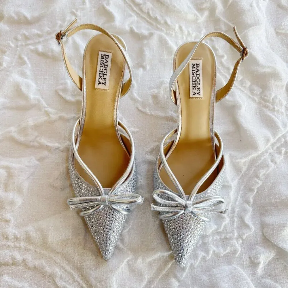Badgley Mischka Angelina Satin Rhinestone Pumps Size 8